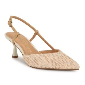 Nine West Rowan Slingback Cream Beige Pointed Woven Kitten Heels Pumps Size 9